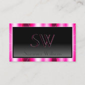 Elegantie Shimmery Roze Zwart Ombre met Monogram Visitekaartje (Voorkant)