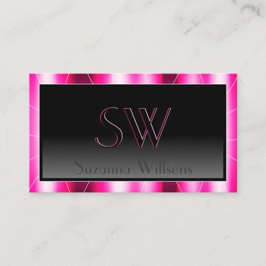 Elegantie Shimmery Roze Zwart Ombre met Monogram Visitekaartje (Voorkant)