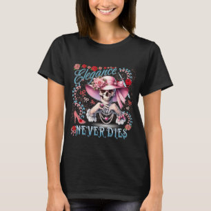 Elegantie sterft nooit roze schedel t-shirt
