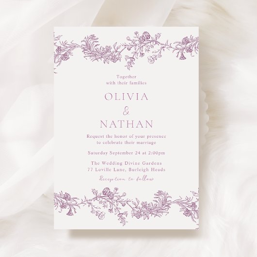 Elegantie: Stoffig Roos Blush Bloemen bruiloft Kaart