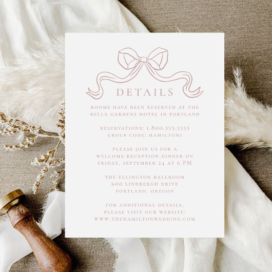 Elegantie Stoffig Roos Boog Bruiloft Details Informatiekaartje