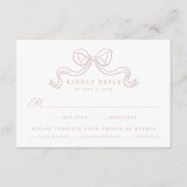 Elegantie Stoffig Roos Bow Trouwmaaltijd RSVP Informatiekaartje (Voorkant)