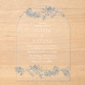  elegantie: stoffige blauwe bloemen bruiloft acryl uitnodigingen (Voorkant)