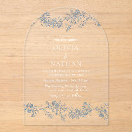  elegantie: stoffige blauwe bloemen bruiloft acryl uitnodigingen