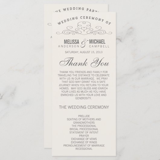 ELEGANTIE | TROUWPROGRAMMA PROGRAMMAKAART (Voorkant / Achterkant)