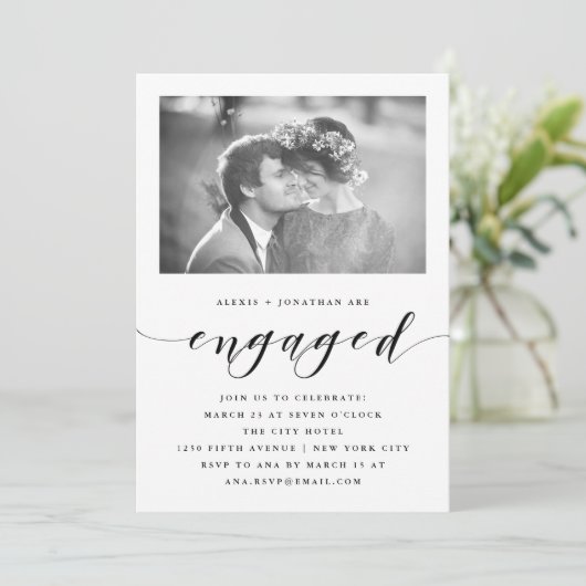 elegantie | Uitnodiging voor een verlovingsfeest m (Staand voorkant)