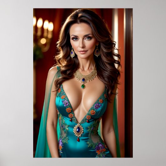 Elegantie van de Turquoise Vrouw (1) Poster (Voorkant)