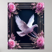 Elegantie van witte duif met roze rozen poster (Voorkant)