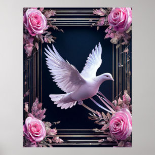 Elegantie van witte duif met roze rozen poster
