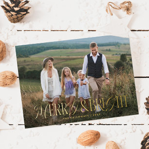 Elegantie Vrolijk & Helder Kerstmisfoto Folie Feestdagenkaart