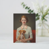  elegantie: vrouw met puppy in pastel briefkaart (Staand voorkant)