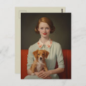  elegantie: vrouw met puppy in pastel briefkaart (Voorkant / Achterkant)