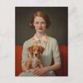  elegantie: vrouw met puppy in pastel briefkaart (Voorkant)