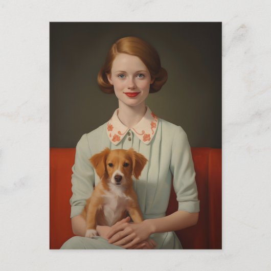  elegantie: vrouw met puppy in pastel briefkaart (Voorkant)
