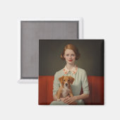  elegantie: vrouw met puppy in pastel magneet (Voorkant / Achterkant)
