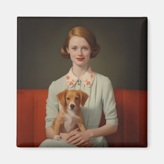  elegantie: vrouw met puppy in pastel magneet (Voorkant)