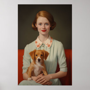  elegantie: vrouw met puppy in pastel poster