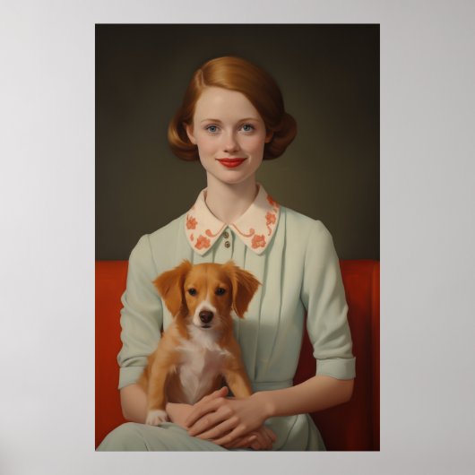 elegantie: vrouw met puppy in pastel poster (Voorkant)