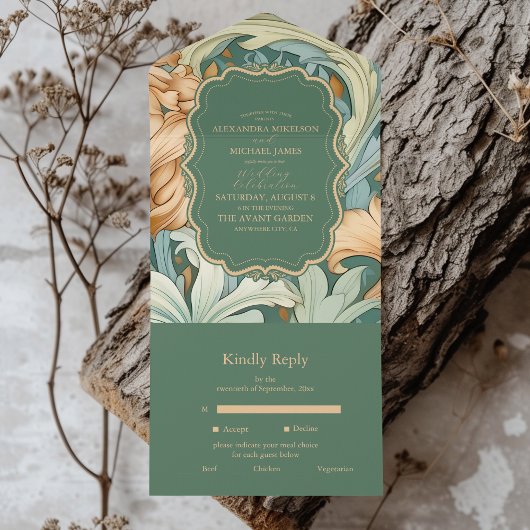 Elegantie William Morris Floral Wedding All In One Uitnodiging