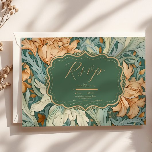  Elegantie William Morris Floral Wedding RSVP Kaartje