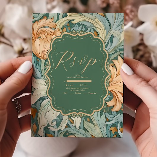 Elegantie William Morris Floral Wedding RSVP Kaartje