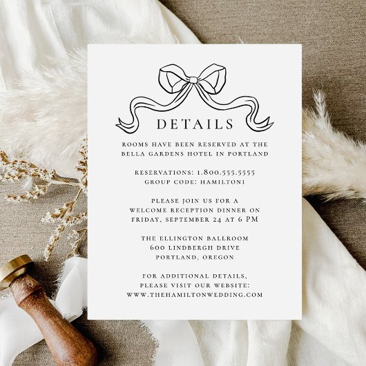  Elegantie Zwart Bow Bruiloft Details Informatiekaartje