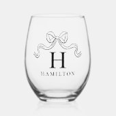  Elegantie Zwart Bow Bruiloft Monogram Wijnglas Zonder Voet (Voorkant)