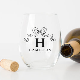  Elegantie Zwart Bow Bruiloft Monogram Wijnglas Zonder Voet
