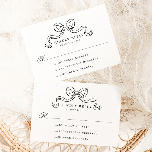  Elegantie Zwart Bow Bruiloft RSVP Informatiekaartje