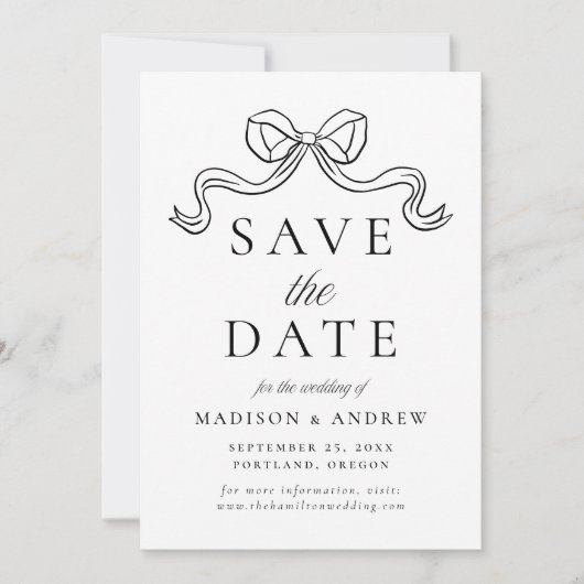 Elegantie Zwart Bow Bruiloft Save The Date (Voorkant)
