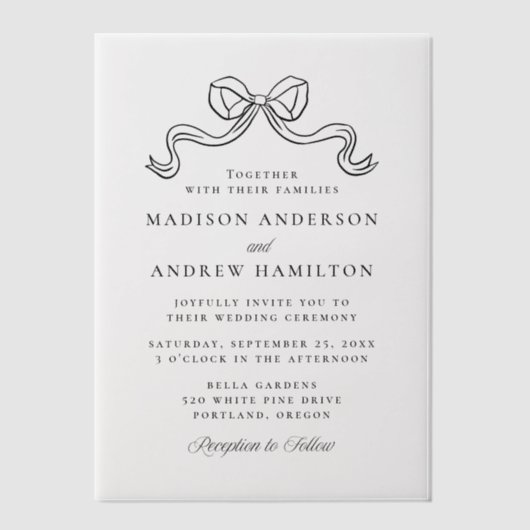  Elegantie Zwart Bow Bruiloft Vellum Uitnodigingen (Voorkant)