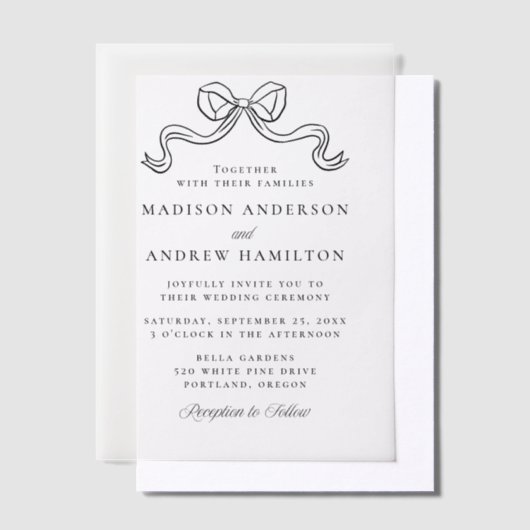  Elegantie Zwart Bow Bruiloft Vellum Uitnodigingen (Offset)