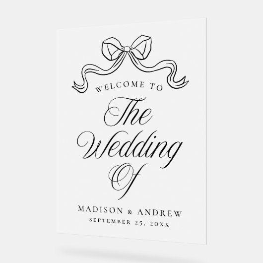  Elegantie Zwart Bow Bruiloft Welkom Frosted Acryl Bord (Hoek)