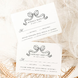  Elegantie Zwart Bow Trouwmaaltijd RSVP Informatiekaartje