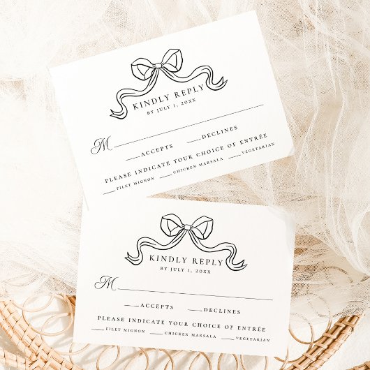  Elegantie Zwart Bow Trouwmaaltijd RSVP Informatiekaartje