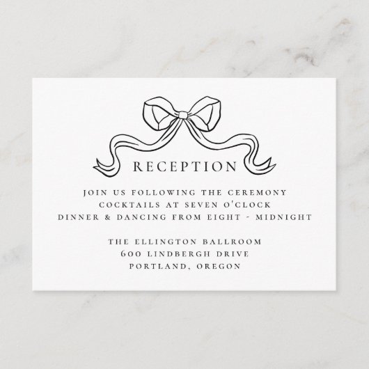  Elegantie Zwart Bow Trouwreceptie Informatiekaartje (Voorkant)