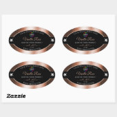 Elegantie Zwart Glanzend Roze Gouden Logo Productl Ovale Sticker (Vel)