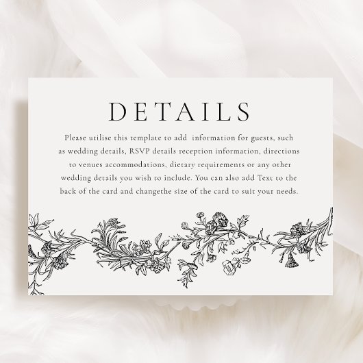  Elegantie: Zwart & Wit Trouwdetails Informatiekaartje