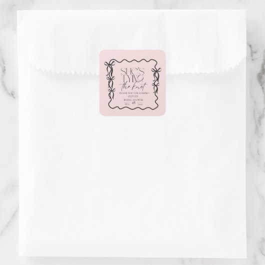 Elegantie Zwarte Strik Bruidsdouche Vierkante Sticker (Tas)