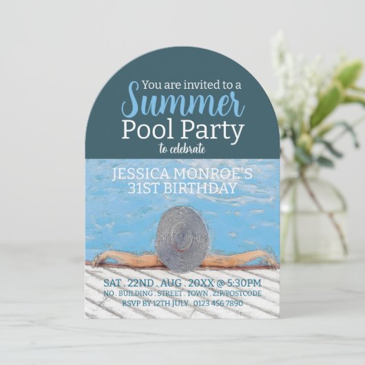 elegantie zwembad partij verjaardag kaart (Staand voorkant)