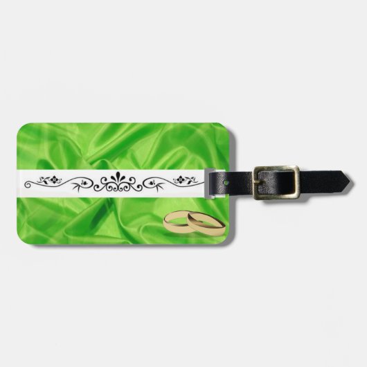 Elegant'Lime Green Silk Effect Wedding Bagagelabel (Voorkant horizontaal)