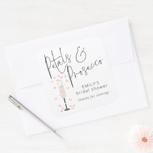 ElegantScript Petals Prosecco Vrijgezellenfeest Be Vierkante Sticker (Envelop)