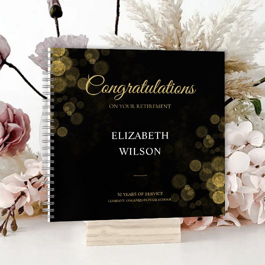 ElegantScript Retirement Party Gold Confetti Guest Notitieboek
