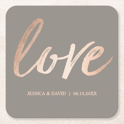 Elegantt Script Faux Foil Roos Gold Love Kartonnen Onderzetters (Voorkant)