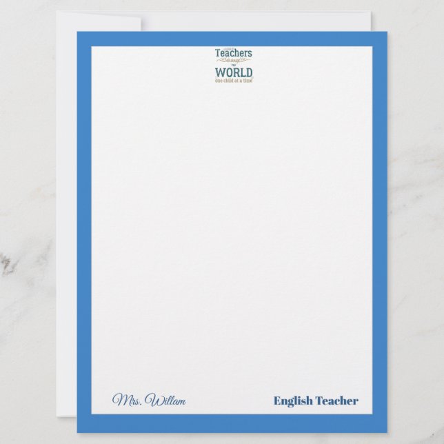 Elegate naam van leraar citaat moderne witte lijst briefhoofd (Voorkant)