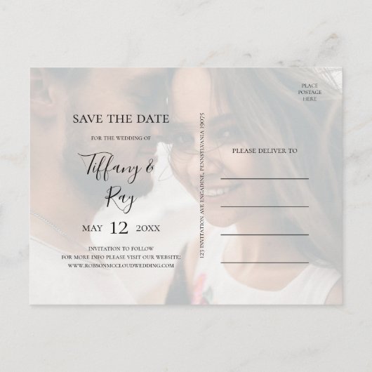 Elegatieve vervaagde foto Save The Date-ansichtkaa Uitnodiging Briefkaart (Achterkant)