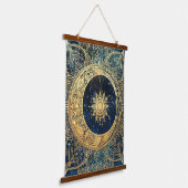 Elegeant Waterverf Blauw Goud Mandala Sun Nebula Hangend Wandkleed (Gebogen)