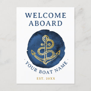 Elegent Anker Waterverf Naam Navyblauw Briefkaart
