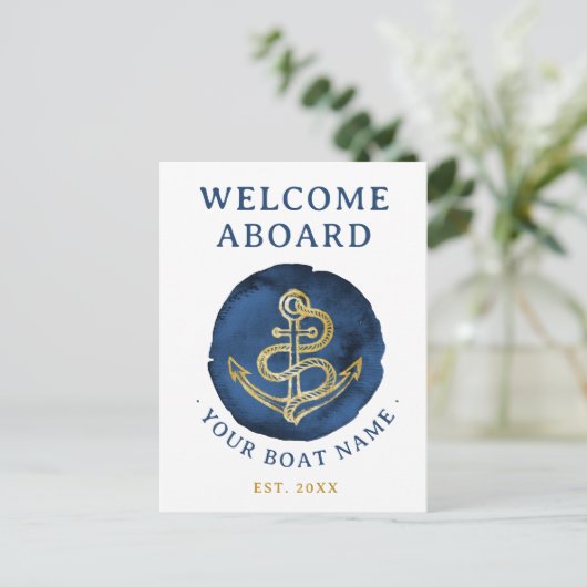 Elegent Anker Waterverf Naam Navyblauw Briefkaart (Staand voorkant)