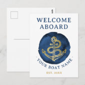Elegent Anker Waterverf Naam Navyblauw Briefkaart (Voorkant / Achterkant)